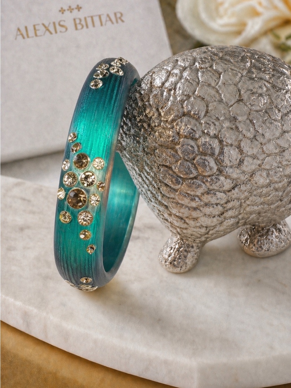 Alexis Bittar Teal and Gold Crystal-Embellished Bangle